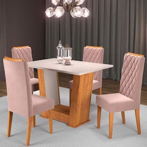 Mesa de Jantar 4 Lugares Impala Marrom/Blonde/Veludo Rosa - Pnr Móveis