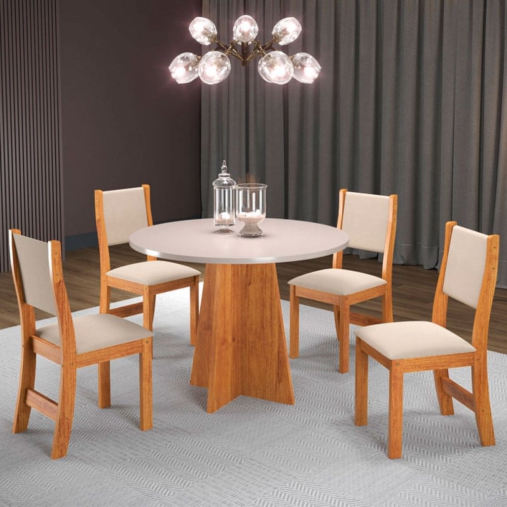 Mesa de Jantar 4 Lugares Ilana Marrom/Blonde/Nude - Pnr Móveis