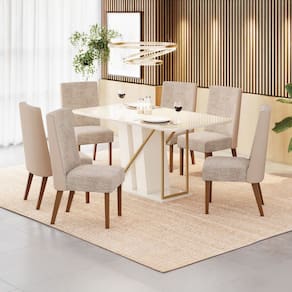 Mesa de Jantar 8 Lugares Naomi com Vidro Creme/Natural/Off White - Pnr Móveis