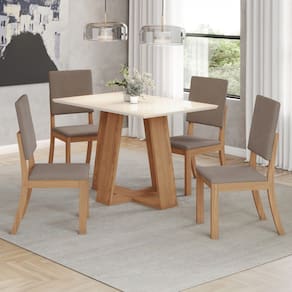 Mesa de Jantar 4 Lugares Sales/Milla com Vidro Natural/Off White/Marrom/Amêndoa - Pnr Móveis