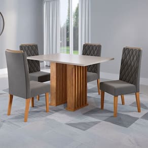 Mesa de Jantar 4 Lugares Georgia Ripado Marrom/Blonde/Cinza - Pnr Móveis