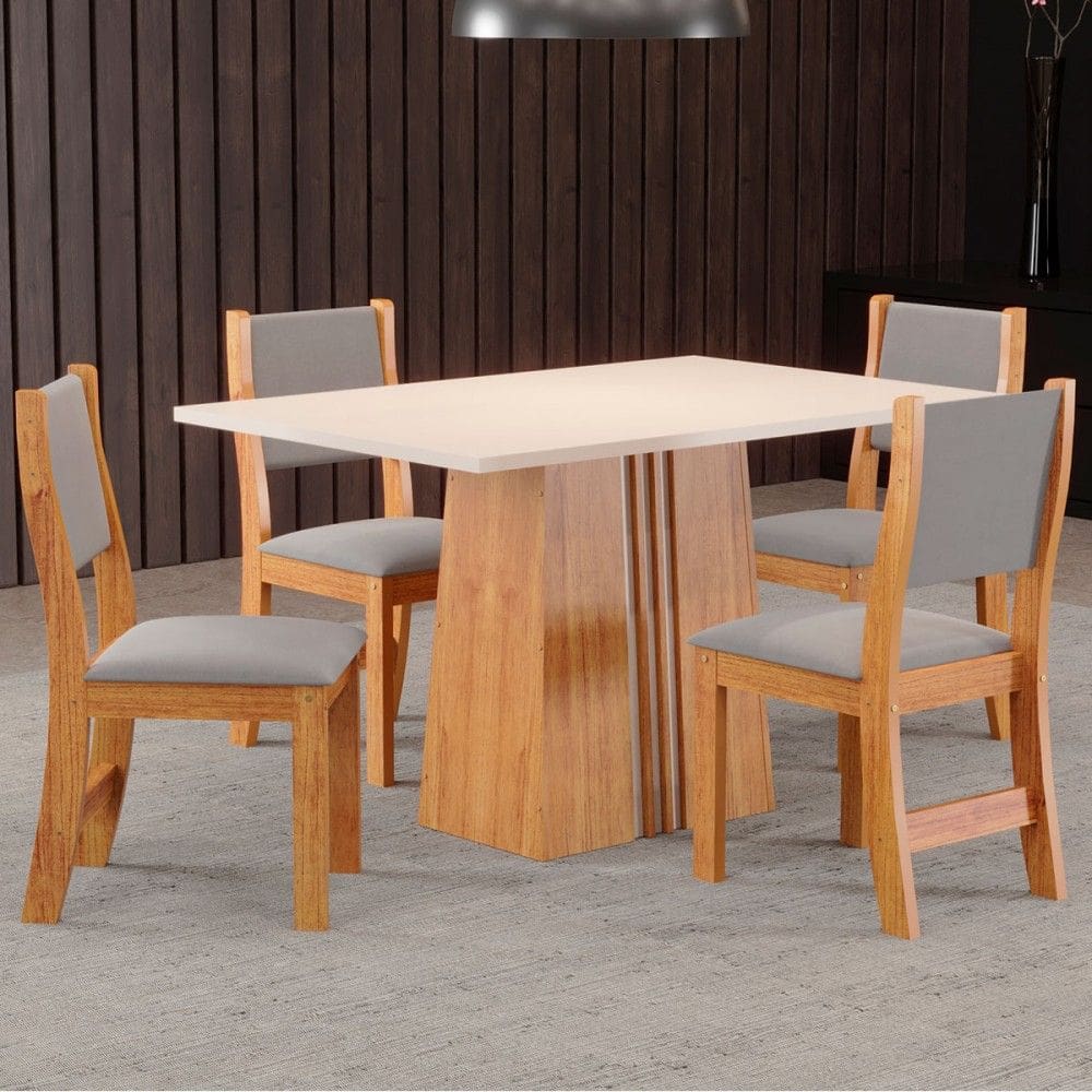 Mesa de Jantar 4 Lugares Marilia Marrom/Blonde/Veludo Cinza - Pnr Móveis