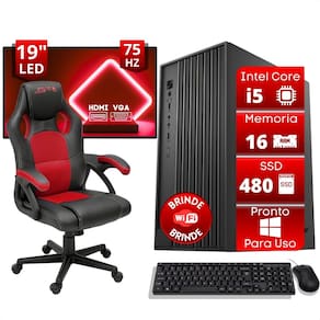 Computador Office Completo Kit Pc Intel Core I5 16gb Ssd 480gb Cadeira Gamer Monitor 19 Polegadas