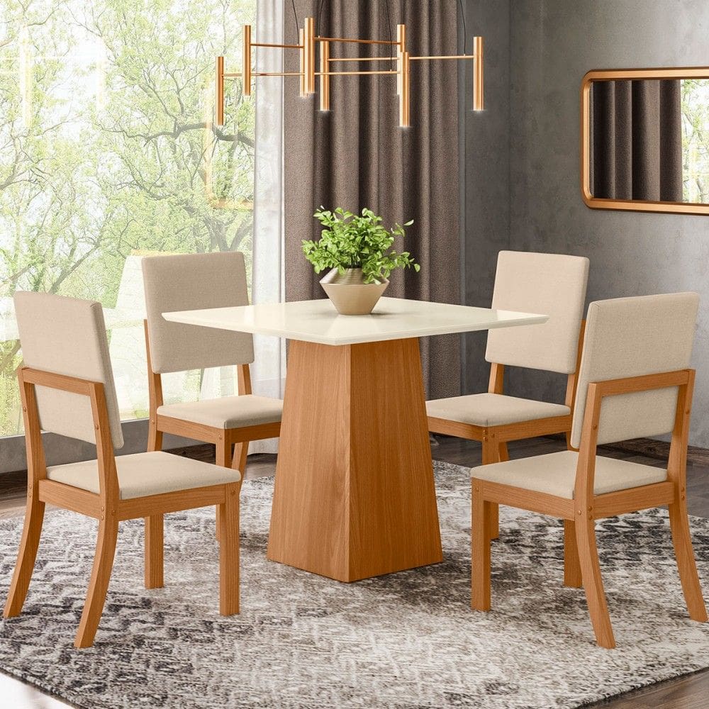 Mesa de Jantar 4 Lugares Bela Natural/Off White/Linho - Pnr Móveis