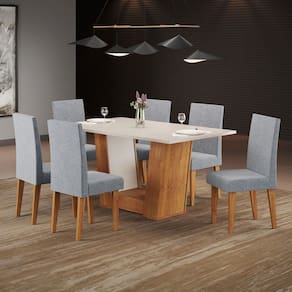 Mesa de Jantar 6 Lugares Marte Marrom/Blonde/Linho/Inox - Pnr Móveis