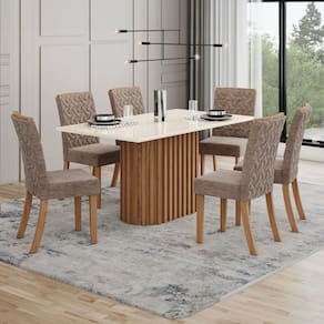 Mesa de Jantar 6 Lugares Luana com Vidro Natural/Off White/Cacau - Pnr Móveis