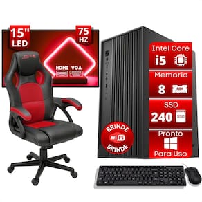 Computador Office Completo Kit Pc Intel Core I5 8gb Ssd 240gb Cadeira Gamer Monitor 15 Polegadas
