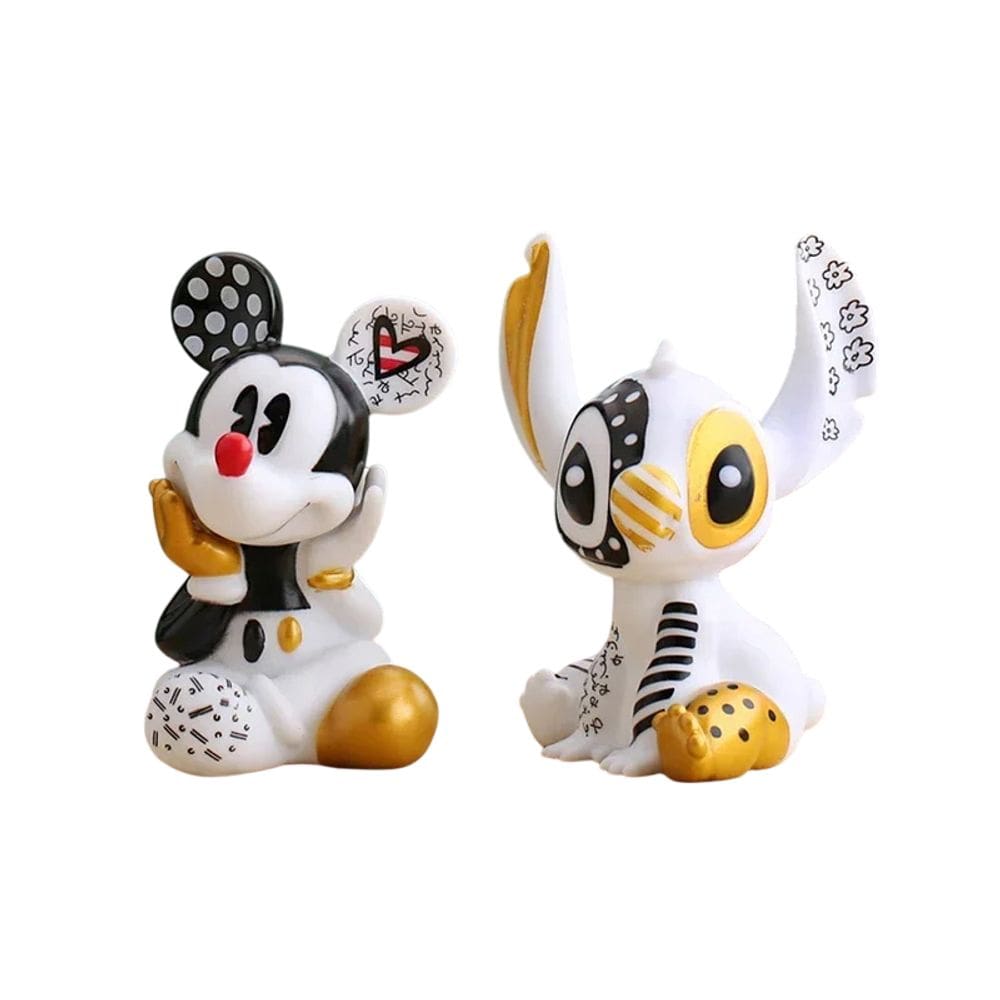 Kit 2 Miniaturas Mickey E Stitch Estilizado 12Cm Pvc