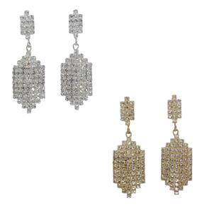 Brinco Folheado Losango com Strass - Selecione Cor