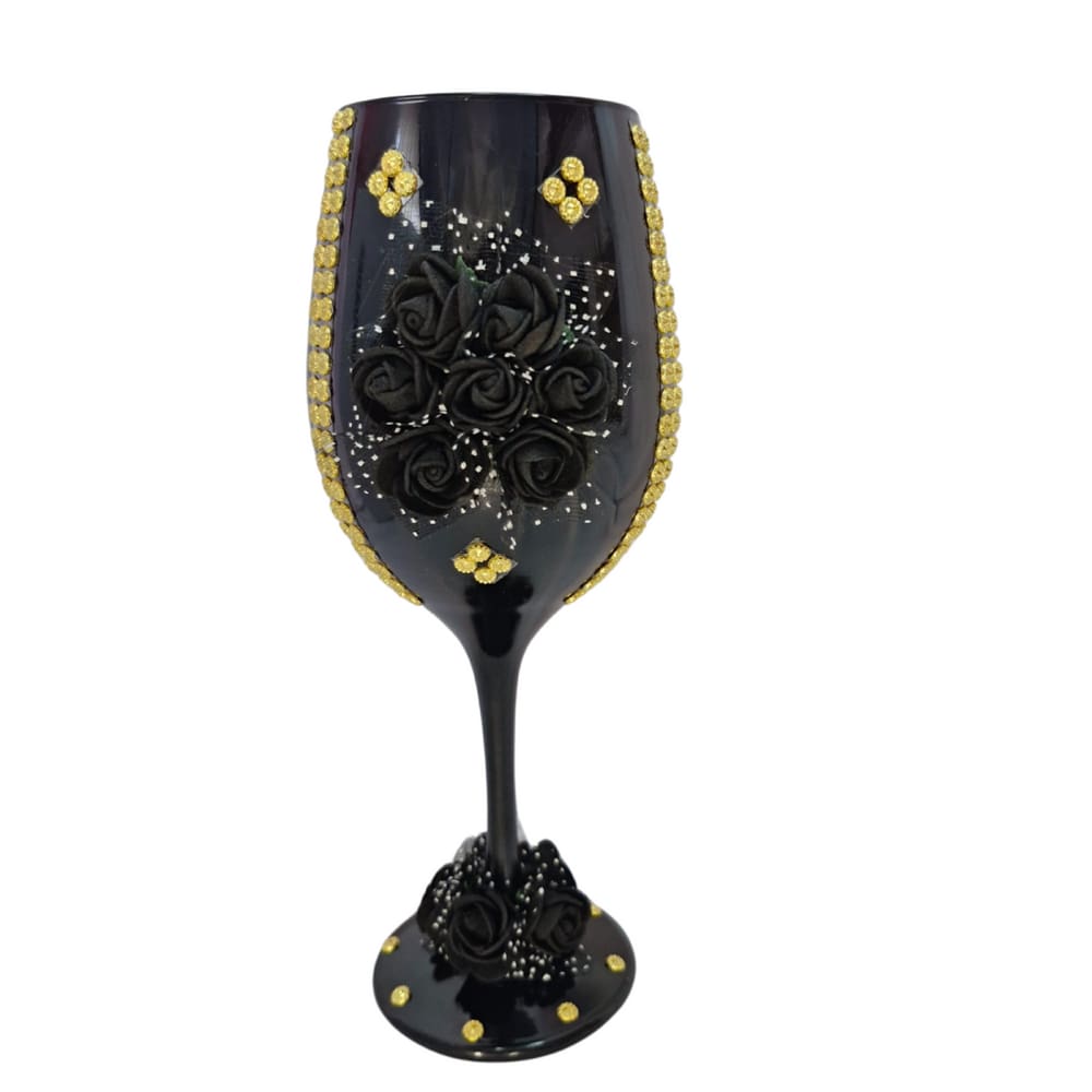 Taça de Vidro Pomba Gira Preta e Dourada 490 ml