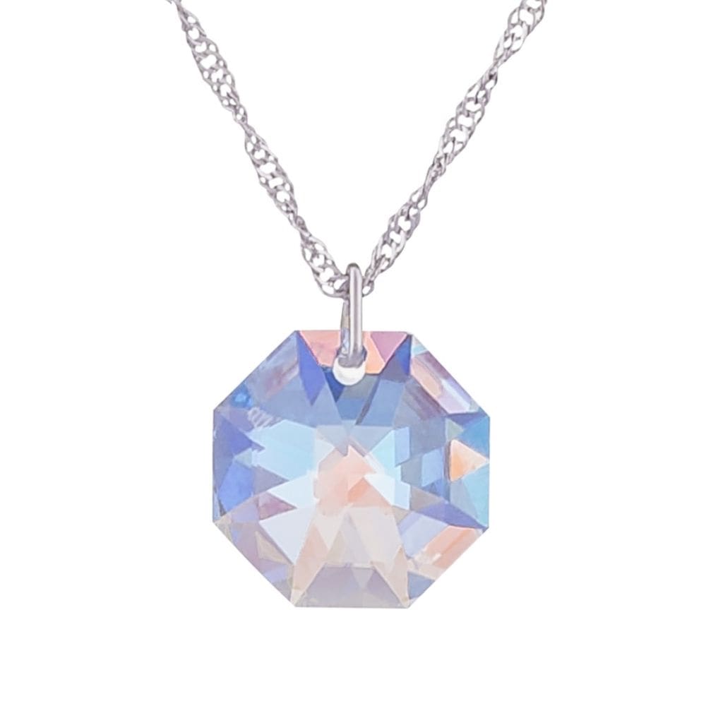 Gargantilha Baguá Cristal Blue Aurora Boreal Ródio Branco