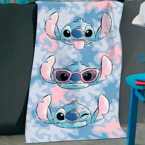 Toalha de Banho Infantil Felpuda Dohler Stitch Azul e Rosa 100% Algodão