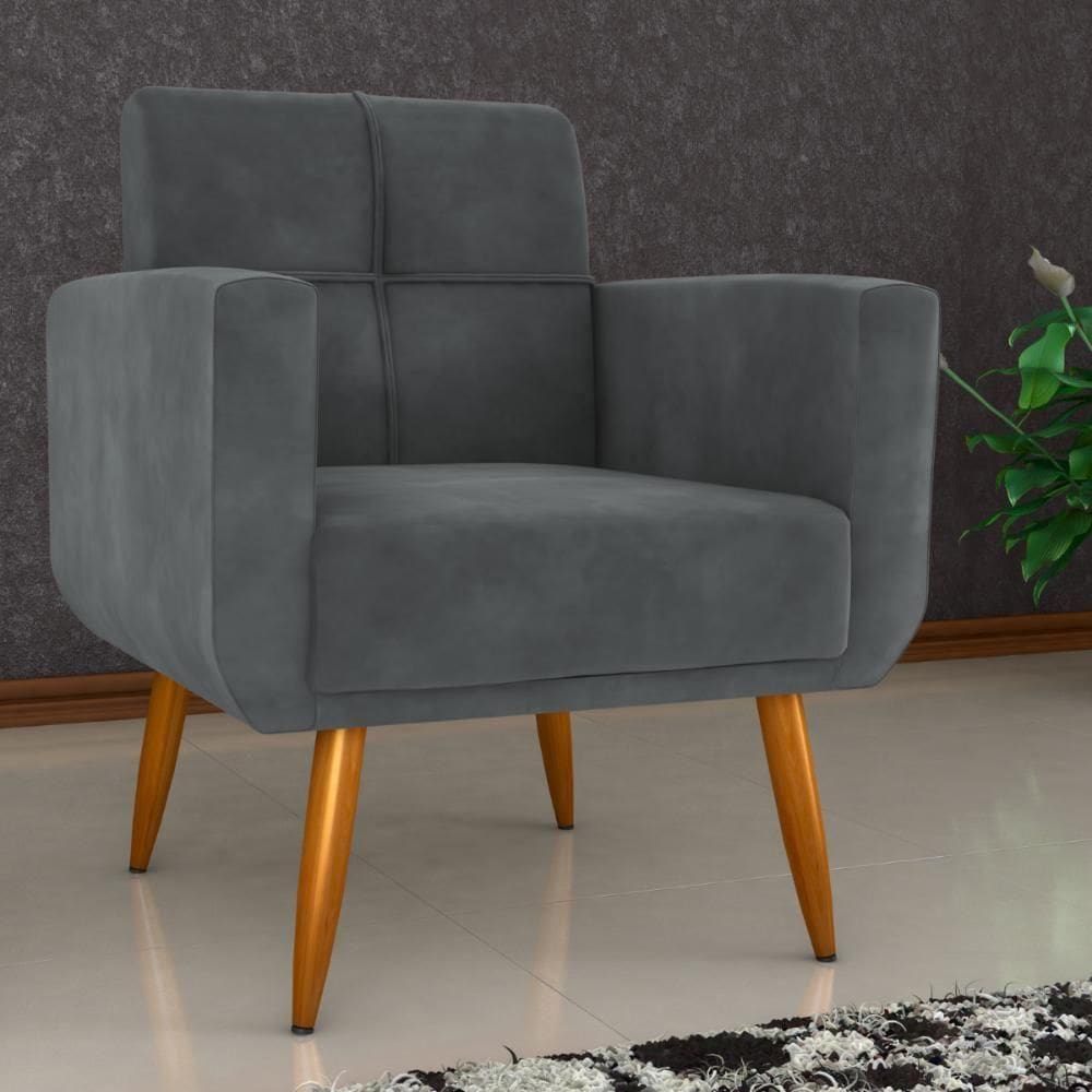 Poltrona Decorativa Juan Veludo Cinza