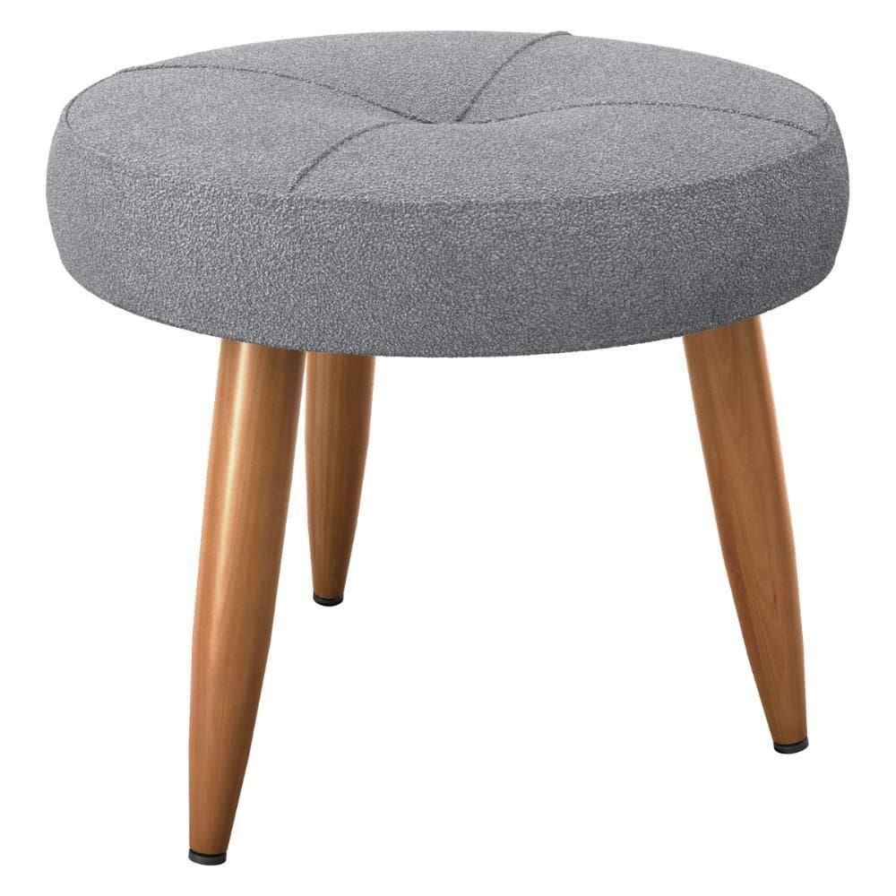 Puff Redondo Para Sala Davi Boucle Cinza