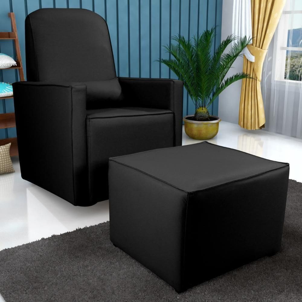 Poltrona Para Amamentação Com Puff León Sintetico Preto