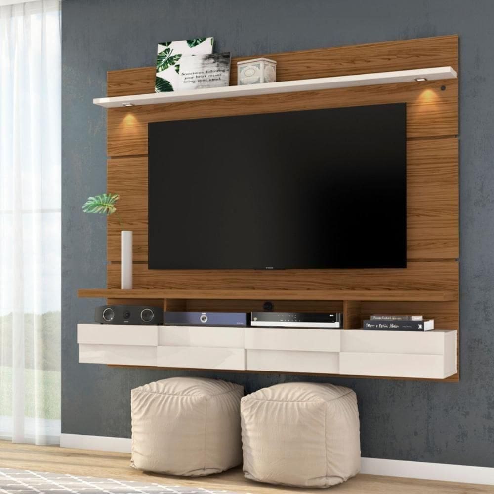 Painel Para Com Portas E Led Verena Off White