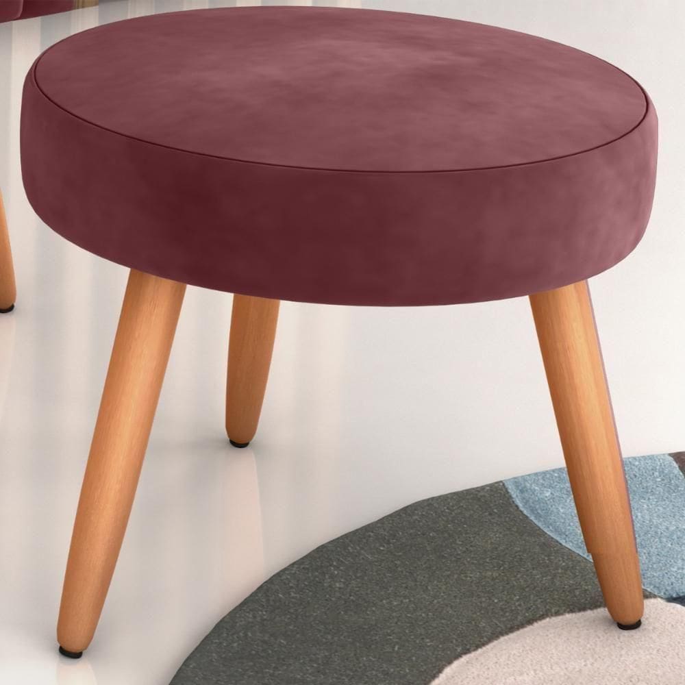 Puff Redondo Para Sala Sueli Veludo Vinho