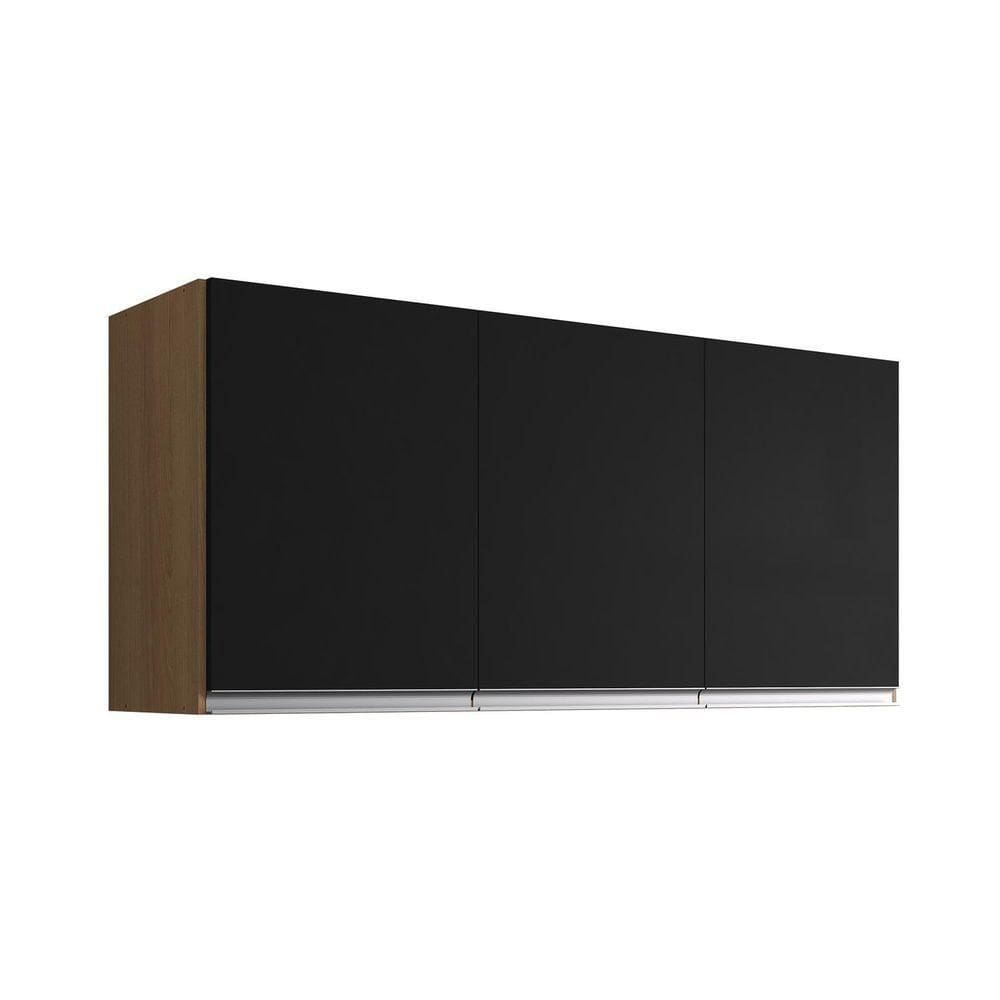 Armário Aéreo De Cozinha Andréia 120 Cm Com 3 Portas Amêndoa/Preto