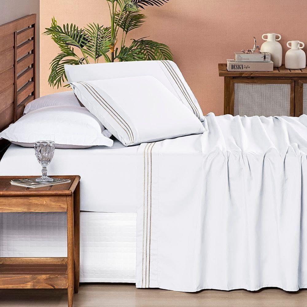 Jogo De Cama Allegra Solteiro 03 Peças - Branco Neve-taupe