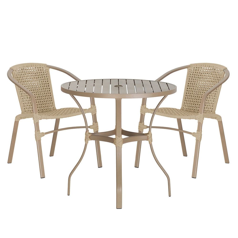 Jogo 2 Cadeiras Corda Nautica Floripa e Mesa Tampo Ripado Aluminio Roma 1,00 m Varanda Jardim Area Piscina Trama