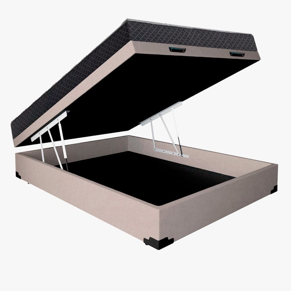 Cama Base Box Baú Casal Reforçado Sintético Bege + Colchão Casal Reforçado D33  17x138x188