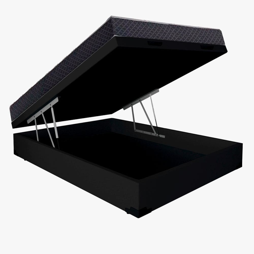Cama Base Box Baú Casal Reforçado Suede Preto + Colchão Casal Reforçado D33 20x138x188