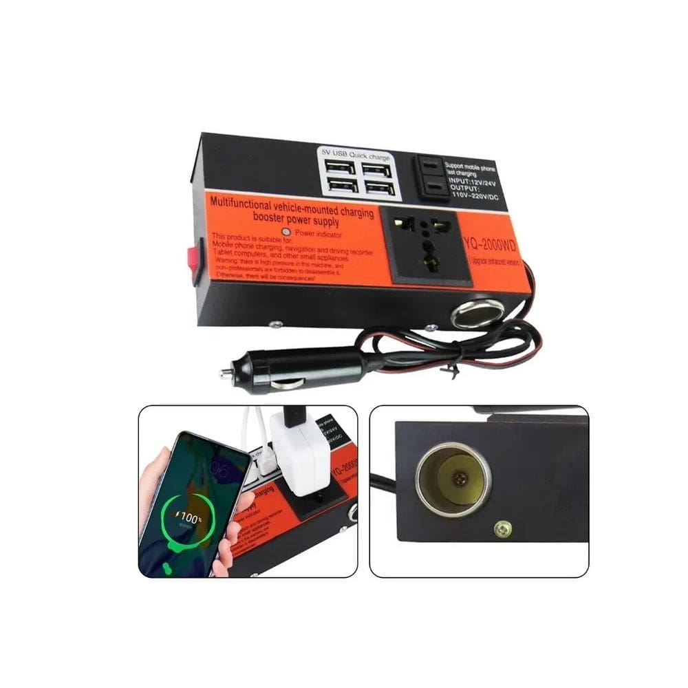 Inversor de Potência para Carro Adaptador Conversor Veicular USB 5v 12/24v 110/220v