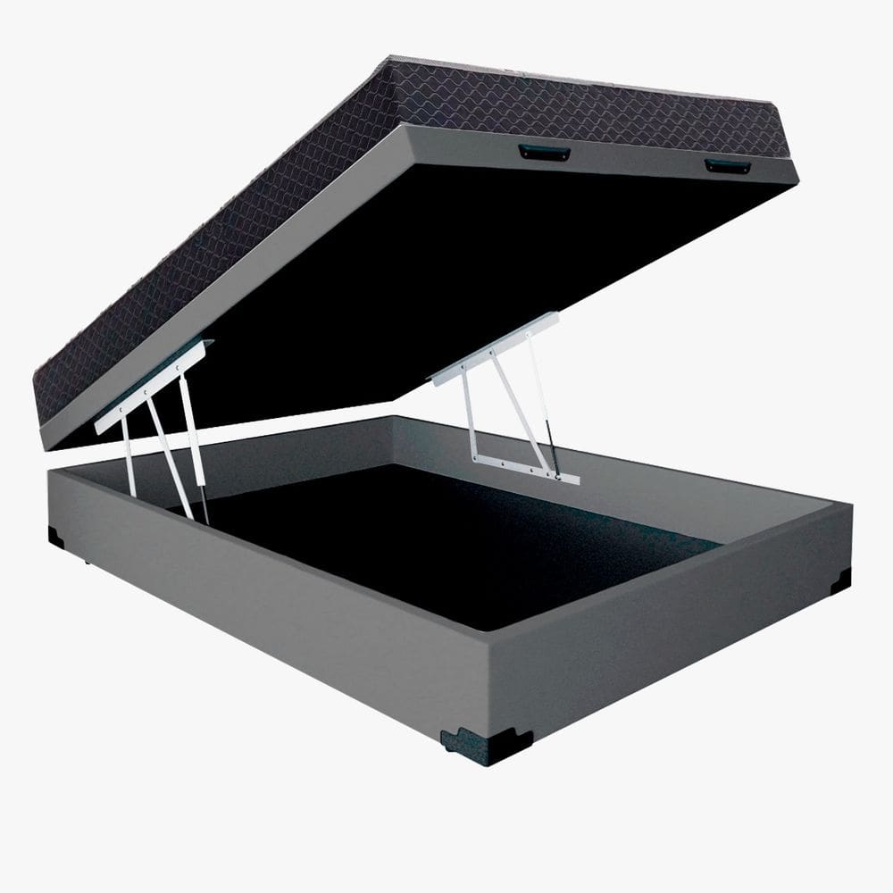 Cama Base Box Baú Casal Reforçado Sintético Cinza + Colchão Casal Reforçado D33  14x138x188