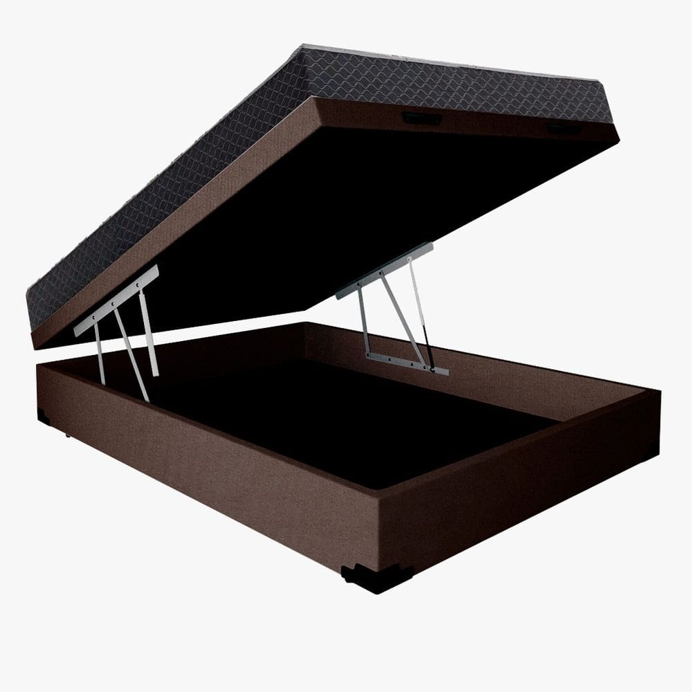 Cama Base Box Baú Casal Reforçado Sintético Marrom + Colchão Casal Reforçado D33 20x138x188