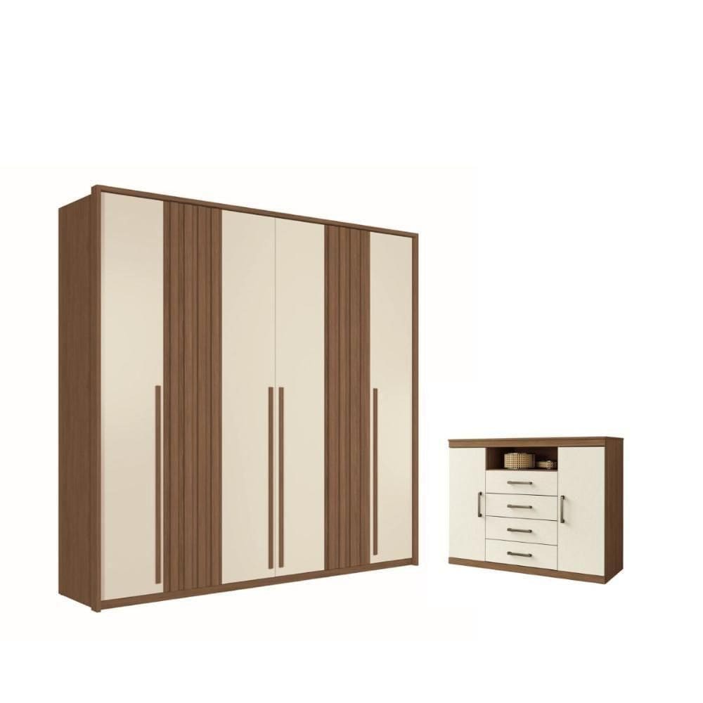 Kit Guarda Roupa 6 Portas E Cômoda Jack Jatoba Areia