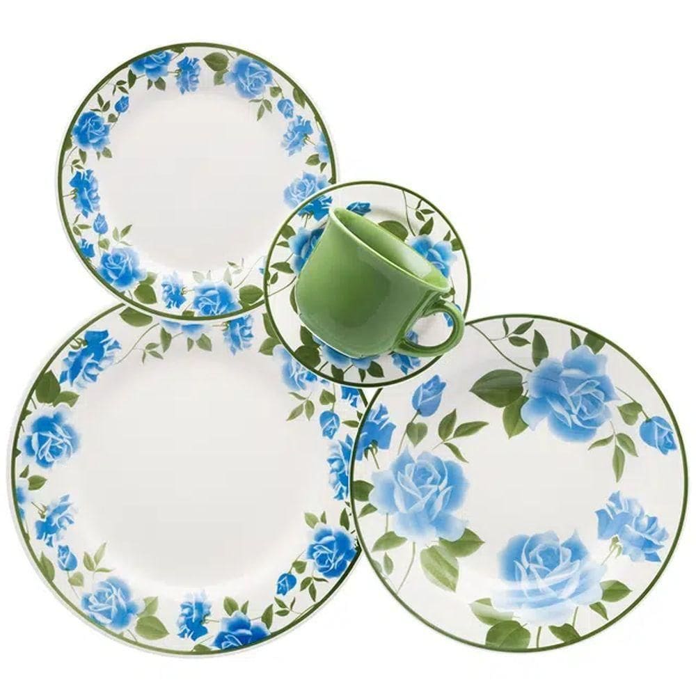 Jogo De Jantar Oxford Primavera Blue 20 Em Porcelana Branco