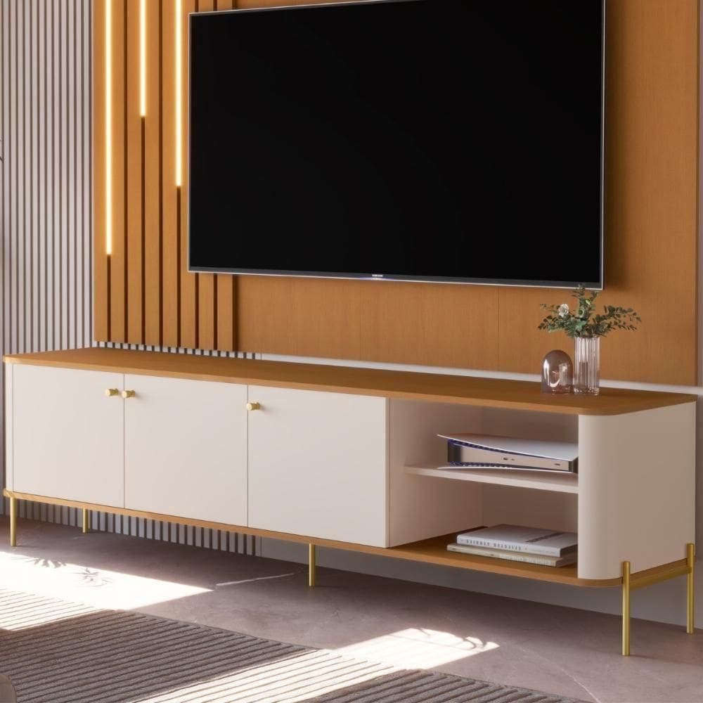 Rack Para 70 Polegadas Olaf Off White Nature Dourado