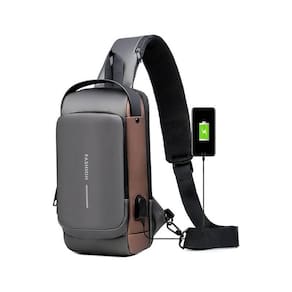 Pochete Cinza Com Cadeado Impermeável Com Bolso Anti Roubo