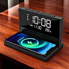 Carregador Indução Preto + Despertador + Relógio Com Led