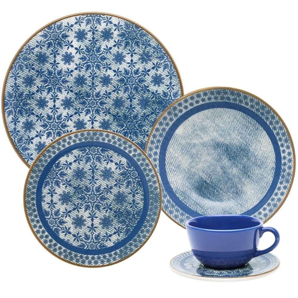 Jogo De Jantar 20 Oxford Em Porcelana Alto Brilho Ellegance Ocean