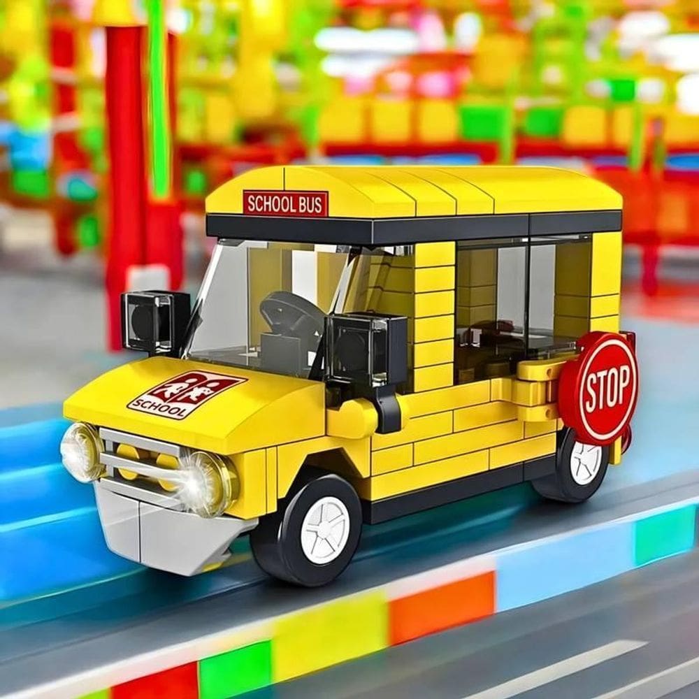 Brinquedo Infantil Blocos De Montar Ônibus Escolar 102 Peças