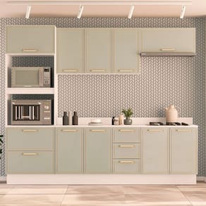 Cozinha Completa Amara 10 Portas 4 Gavetas Verde Oliva/Branco - Politorno