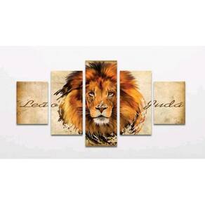 Quadro Mosaico 5 Peças Horizontal Fita Dupla Face Leão Juda