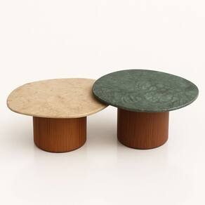 Conjunto Mesa de Centro Mármore Guatemala 80 cm & Travertino 50 cm