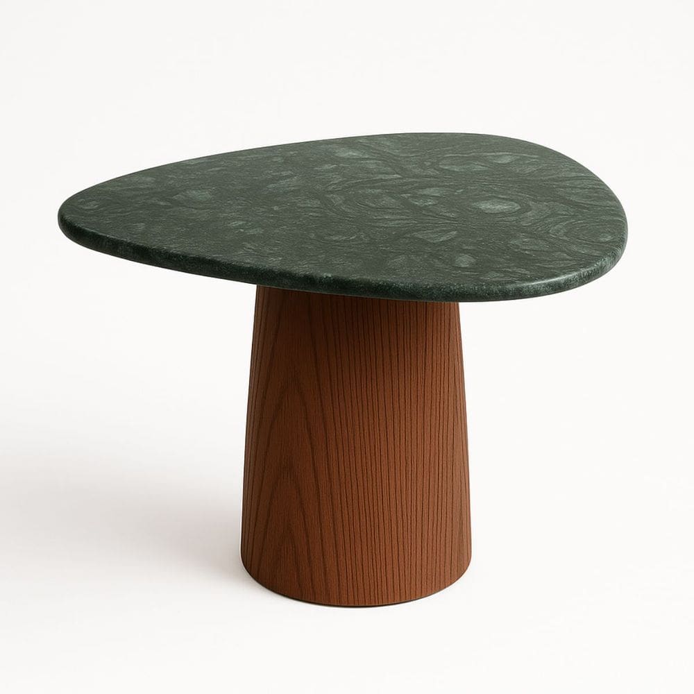 Mesa de Jantar Orgânica Tríon 160x164cm Base Nogueira Tampo Mármore Guatemala