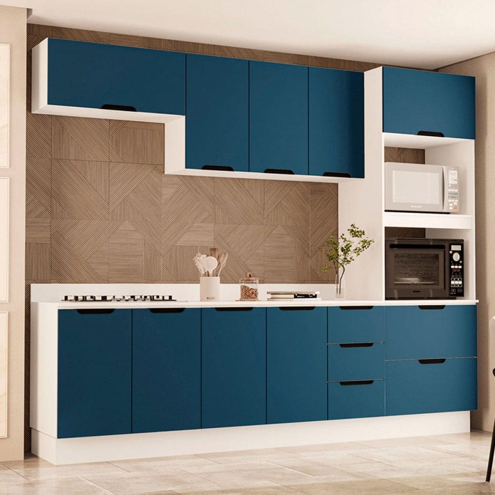 Cozinha Completa Meena 10 Portas 4 Gavetas 40250073 Branco/Azul - Politorno