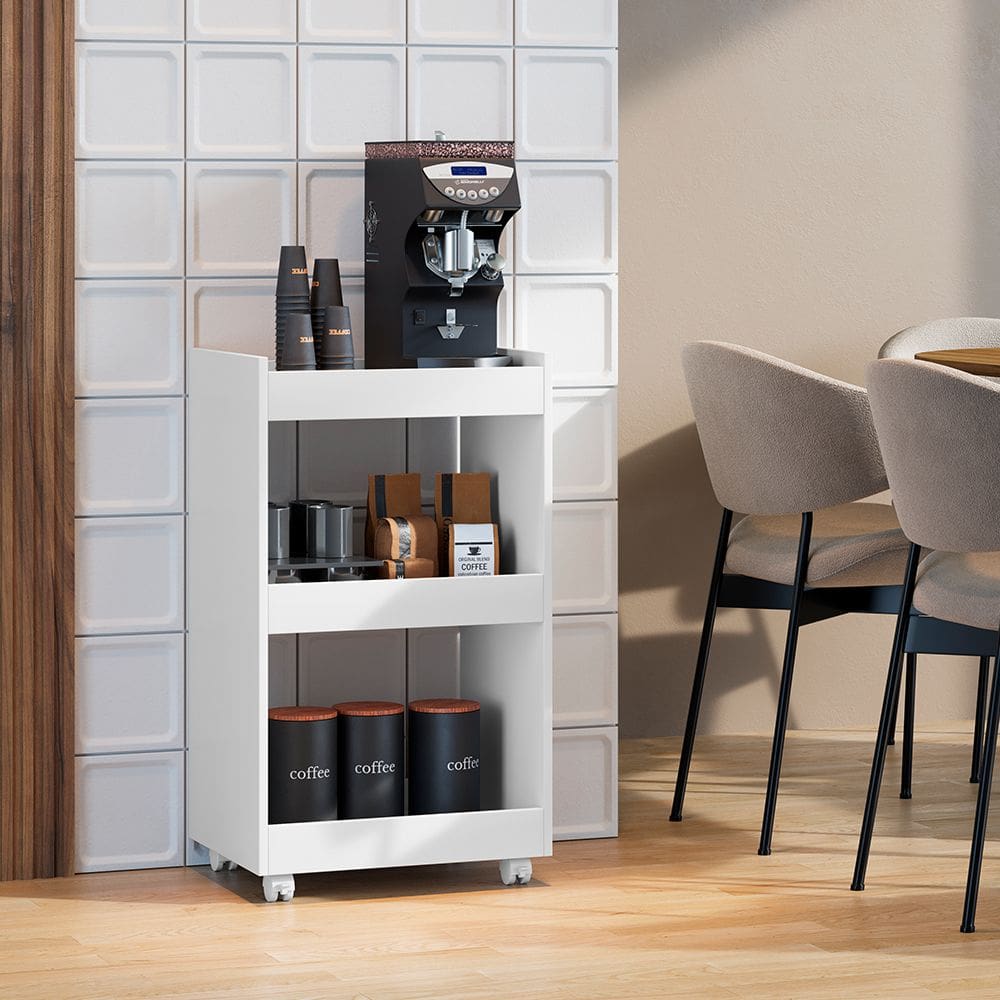 Mesa Lateral Balcão para Organizar Multiuso Modelo Jade para Casa Branco