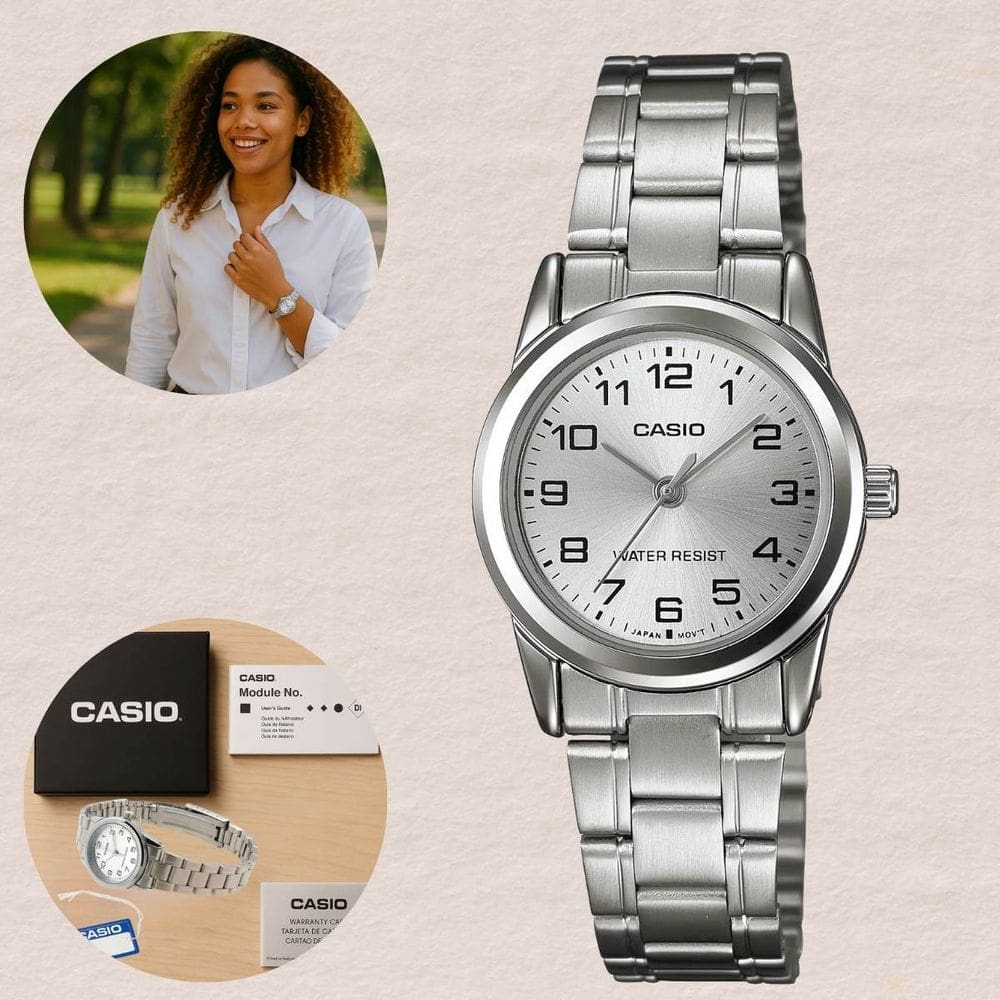 Relógio Casio Feminino LTP-V001D Prata Elegante e Resistente à Água Casual Elegante Quartzo Analógico Pulseira Aço Inóx