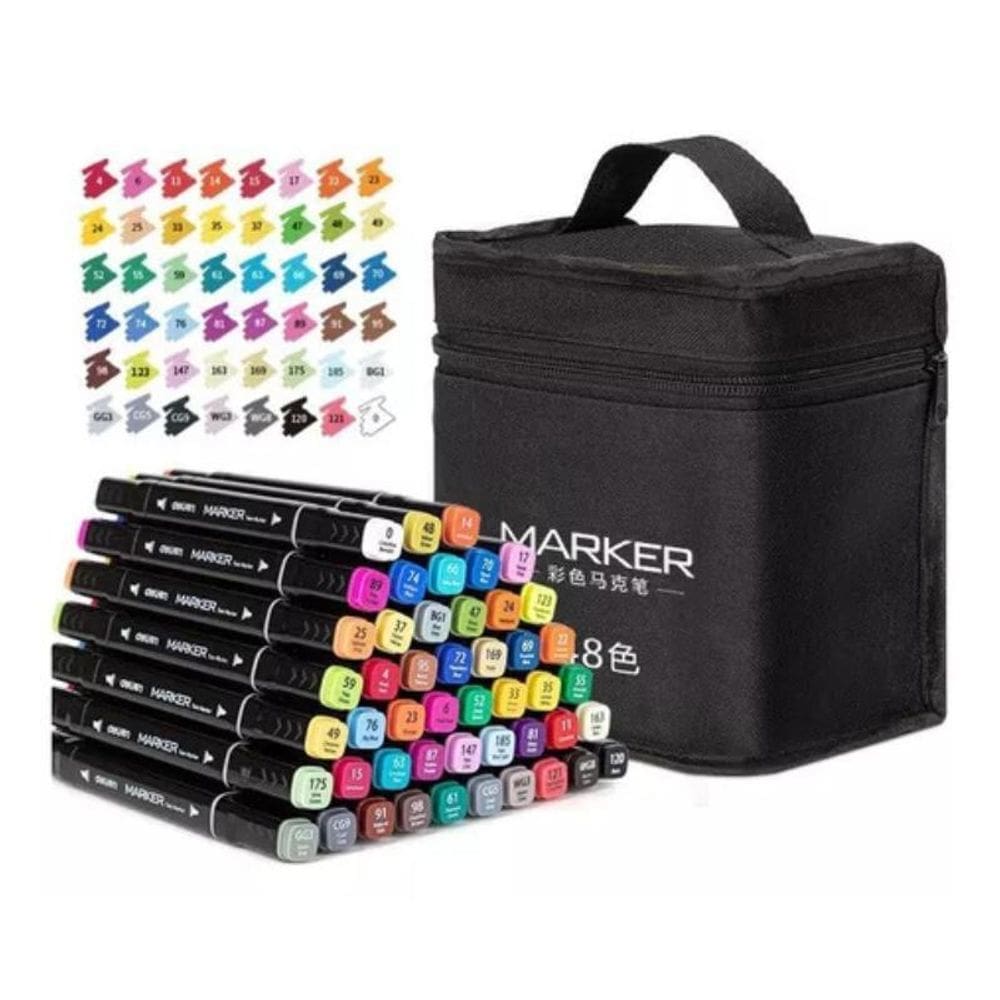 Kit Canetinha Marcador Permanente 48 Cores Ponta Dupla Bolsa