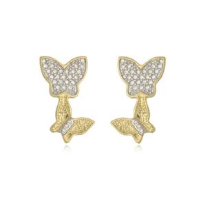 Brinco Borboletas Cristal Ouro 18k Zircônias - 2,8cm x 1,6cm
