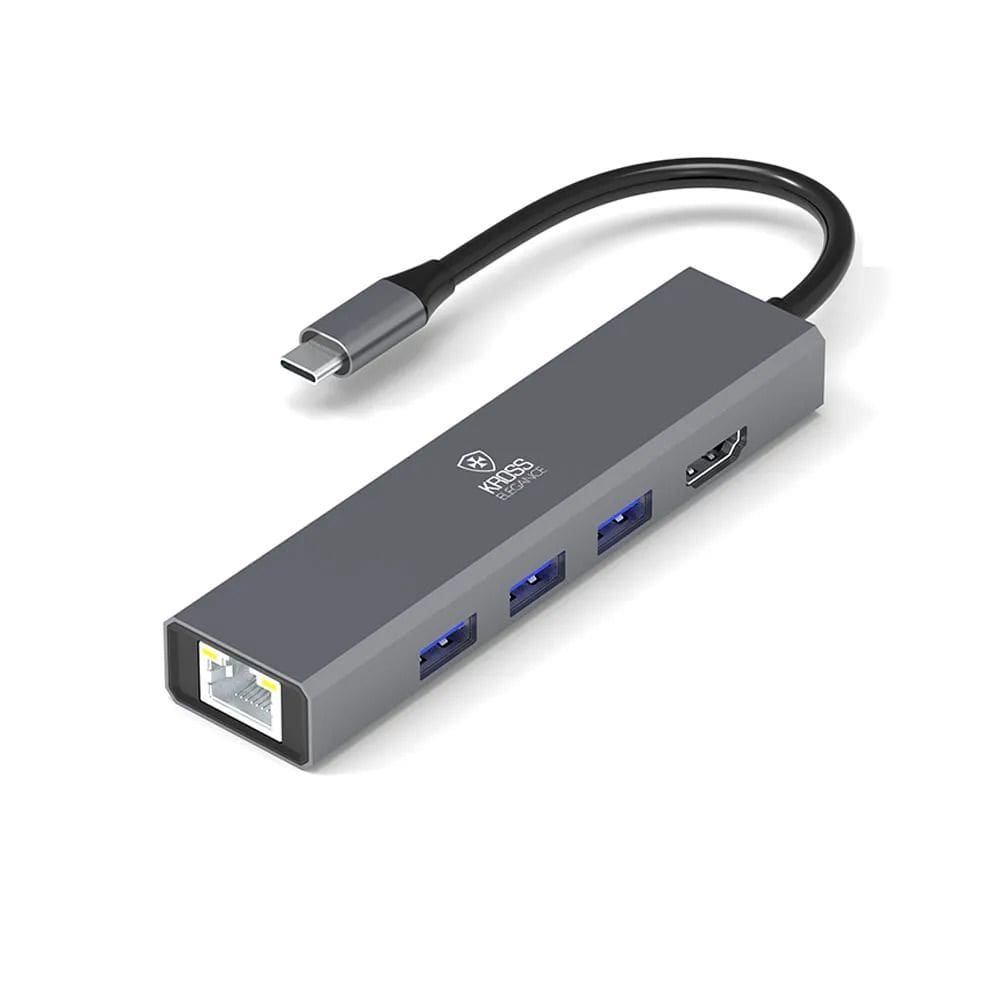 Hub Usb Kross 5 Em 1 Tipo C - Rj45 Usb 3.0 Ke-uct618