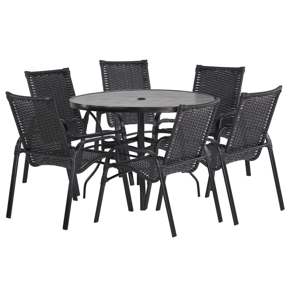 6 Cadeiras E Mesa 80cm Tampo Ripado Alumínio Piscina Jardim para Àrea Piscina e Jardim Trama