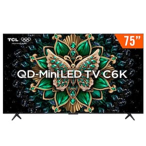 Smart TV QLED Mini LED 75" Android TV UHD 4K TCL 75C6K Comando de Voz Hands-Free Google TV Bluetooth