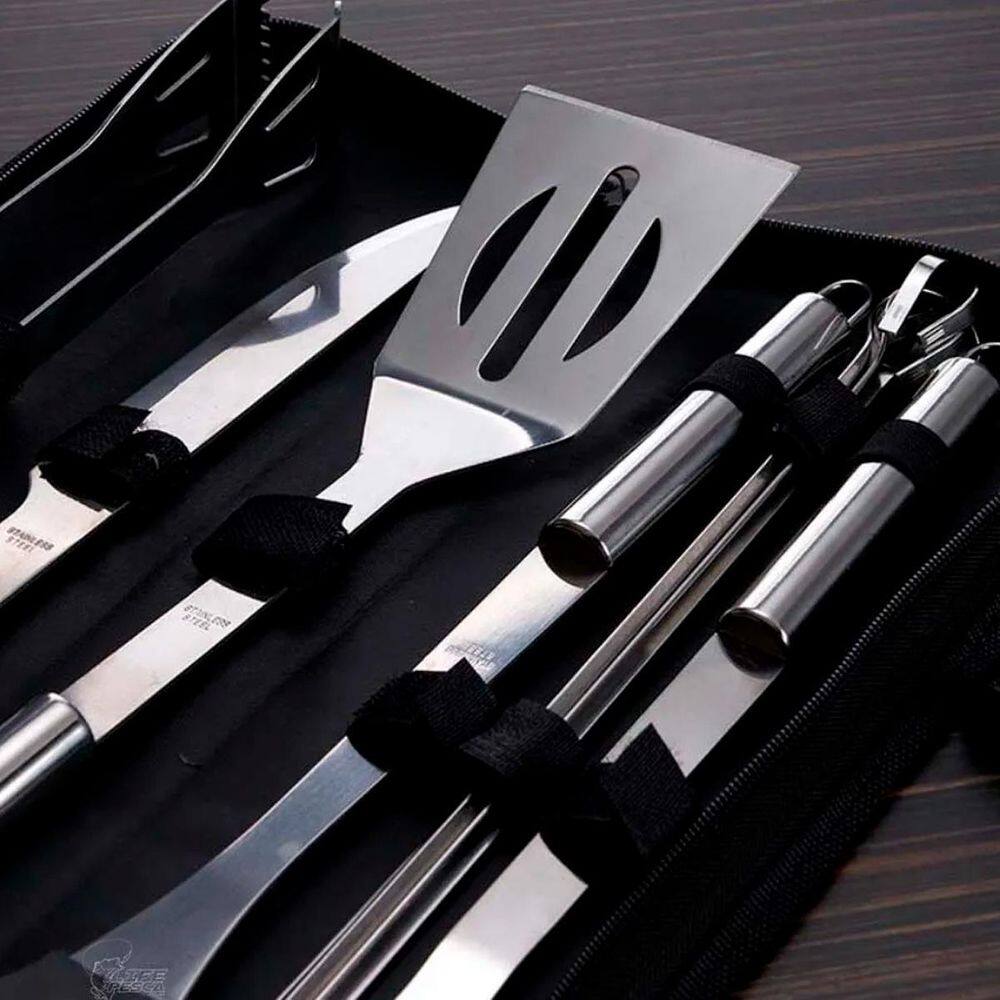 Kit Churrasco Inox Profissional Com Estojo Portátil