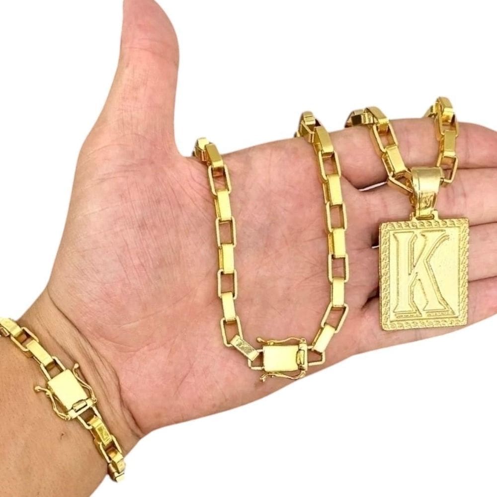 Kit Tijolinho 10Mm + Pingente Letra Banhado A Ouro